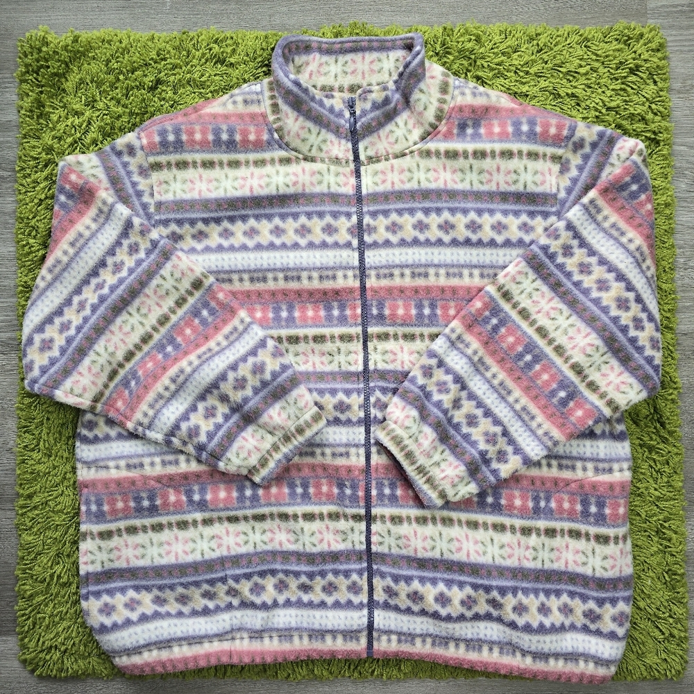 Vintage Alfred Dunner Pink Purple Patterned Fleece Jacket